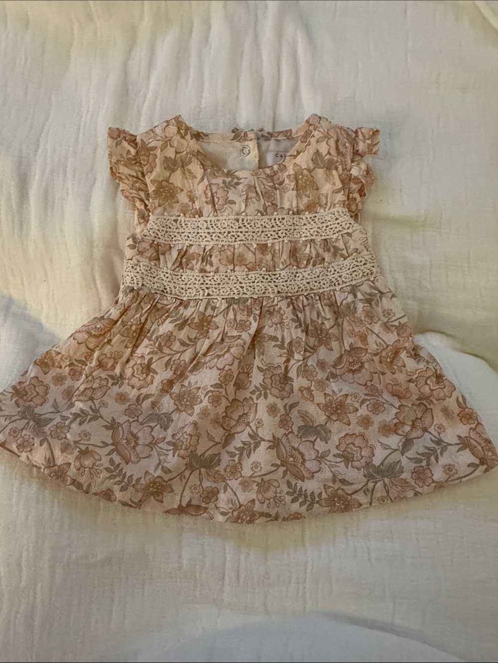 Calypso St. Barth Kids Girls' Floral Lace Bodice Dress -Cream Pink- Size 18M